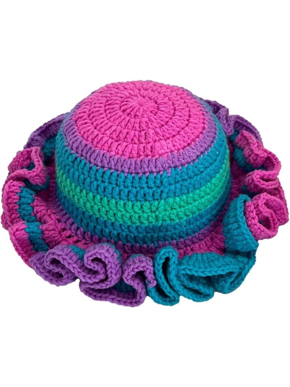 Boho Chic Handmade Crochet Bucket Hat for Women | Slouchy Colorblock Ruffled